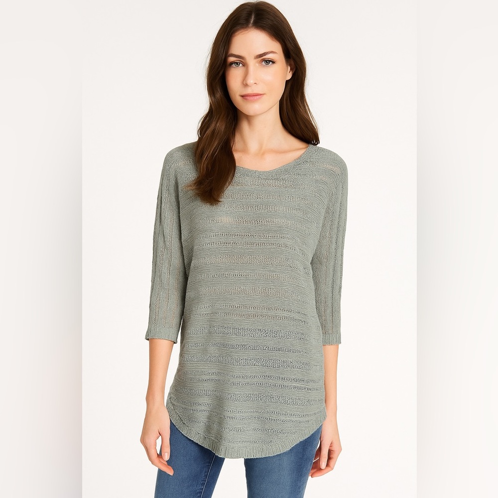 Tahari Linen 3/4 Sleeve Linen Open Knit Sweater Women's‎ Xtra Small Seamist NWT